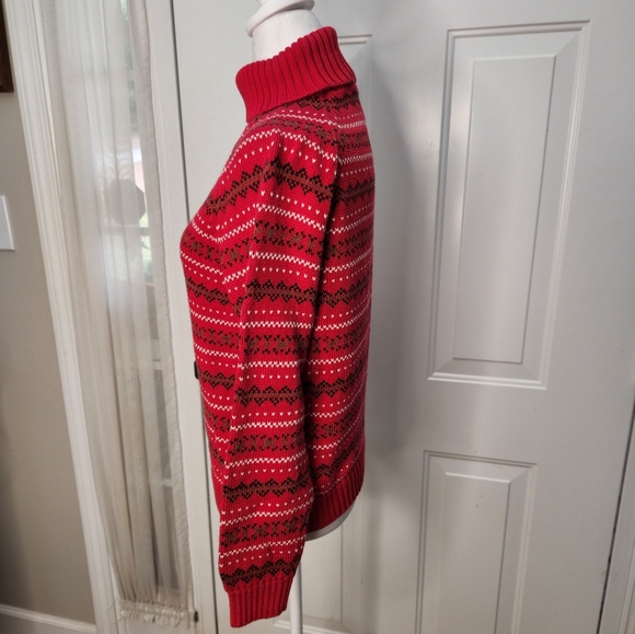 Lands' End Red White and Black Pattern Turtleneck Size Small 6-8 - Picture 2 of 5
